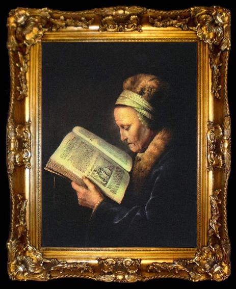 framed  Gerrit Dou Portrait of an old woman reading, ta009-2